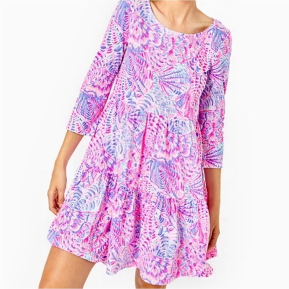 Lilly Pulitzer Geanna Tiered Swing Dress in Raz Berry Sea You Soon - Picture 15 of 15